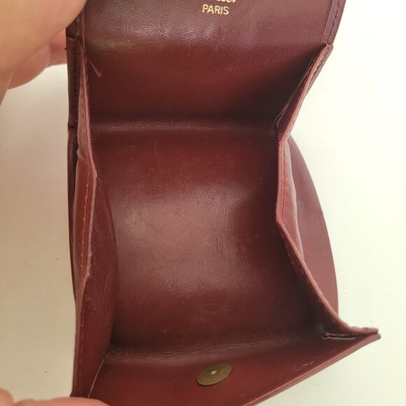 Must De Cartier Mini Coin Holder Wallet Bordeaux Leather Small Red Burgundy Pouc - Picture 6 of 7